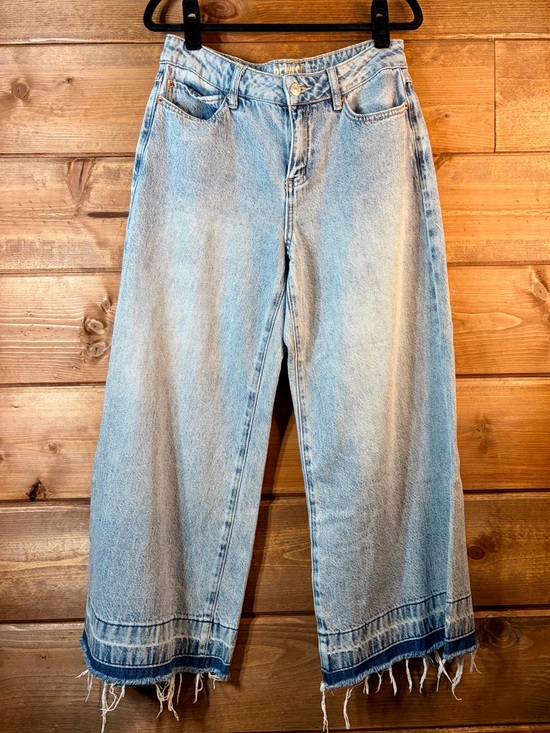Rewash Denim - Rewash Light Blue Cropped Wide-Leg Jeans with Layered Raw Hem Size 7-8